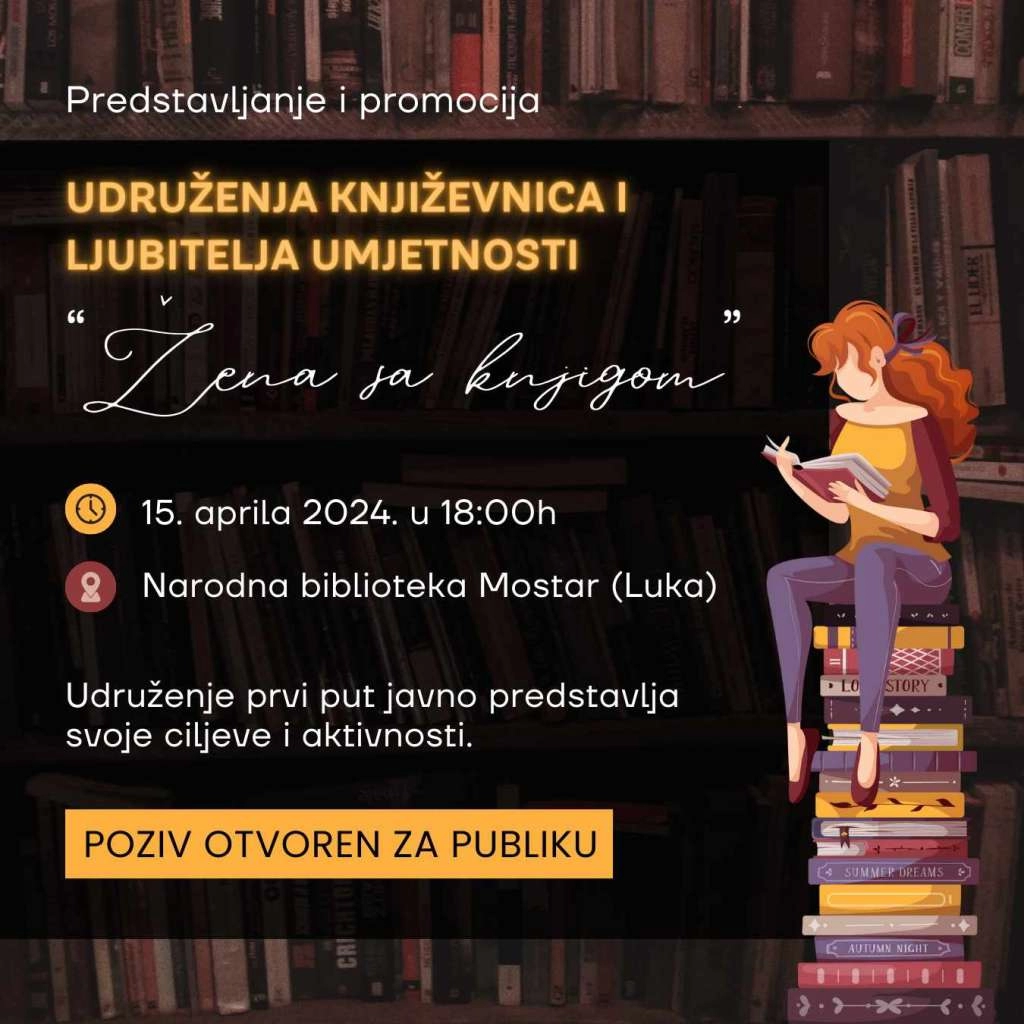 Udruženje ‘Žena sa knjigom’ predstavit će svoje ciljeve i aktivnosti u ponedjeljak u Mostaru